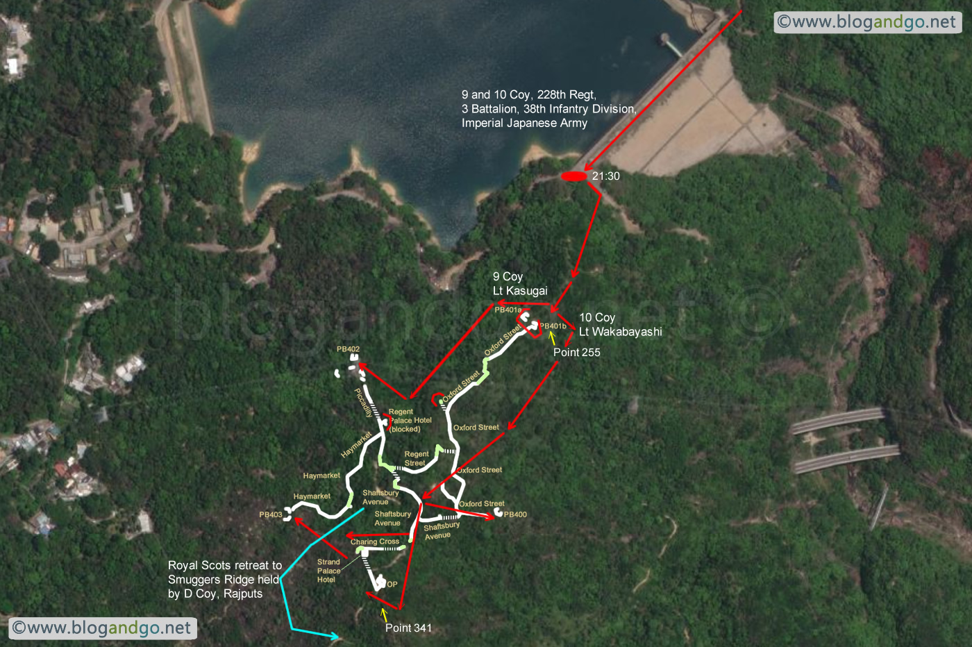 Shing Mun Redoubt - Satellite Photo of Attack